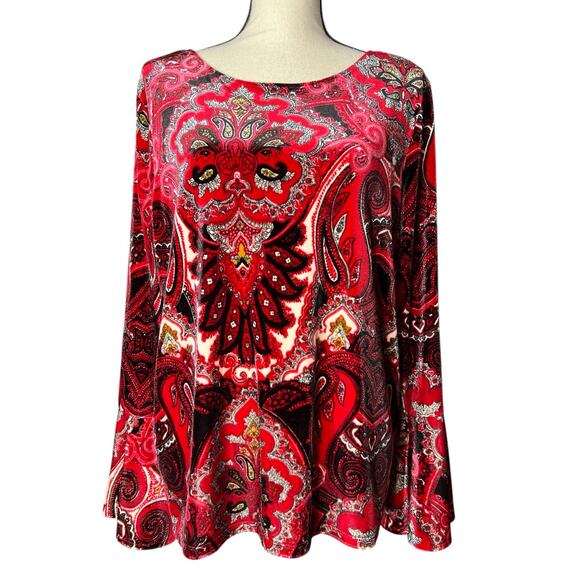 Chico's Women's Velvet blouse in Red Paisley Print Chico Size 2, US Size M - Picture 1 of 6